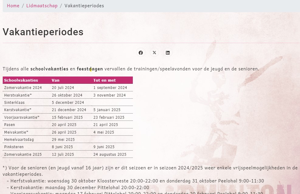 Teams en wedstrijden 2024-2025